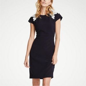 Ann Taylor Navy Sheath Dress Cap Sleeve Lace Detail